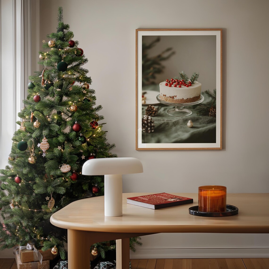Christmas Cake With Red Berries On Cake Stand Holiday Food Photography Poster - Image 4