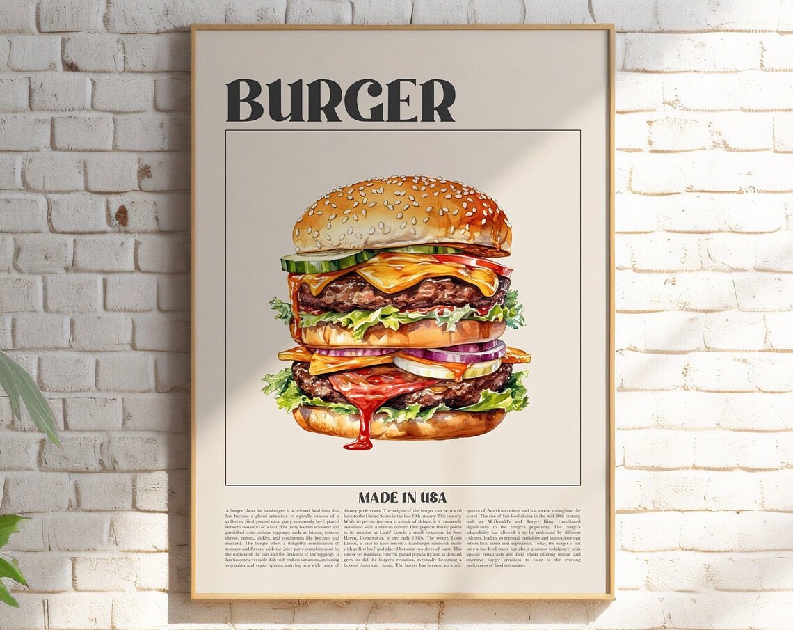 Retro Burger Vintage Hamburger, Kitchen Wall Art