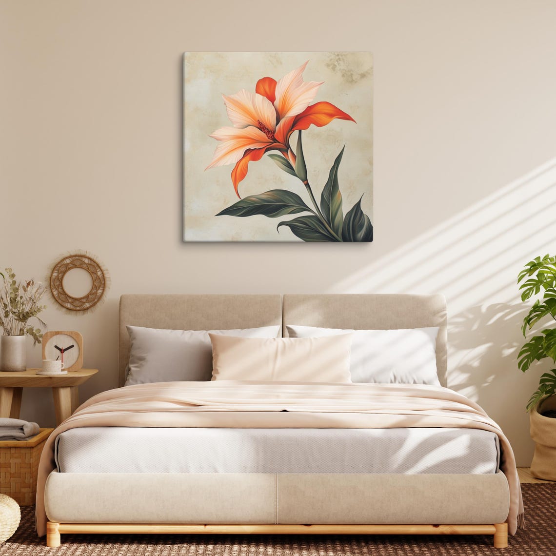 Tropical Orange Lily Blossom Vintage Cream Painting Art Poster - Image 4