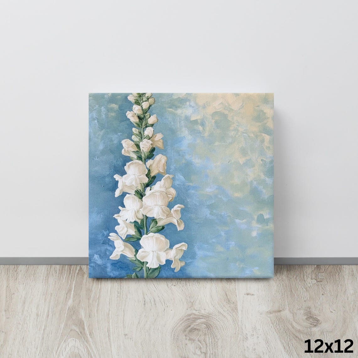 White Snapdragon Flower Spike Blue Sky Painterly Botanical Print - Image 4
