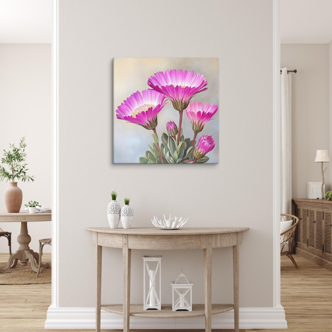 Pink Lampranthus Dewplant Succulent Blooms Painting Print Poster - Image 5