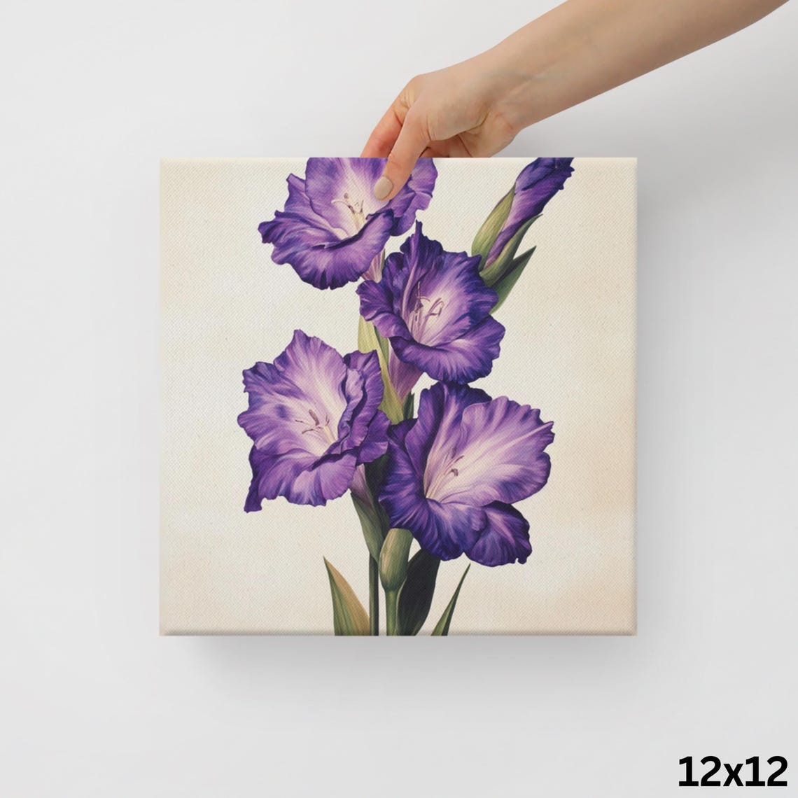 Purple Gladiolus Tall Blooms Cream Background Botanical Wall Art - Image 2