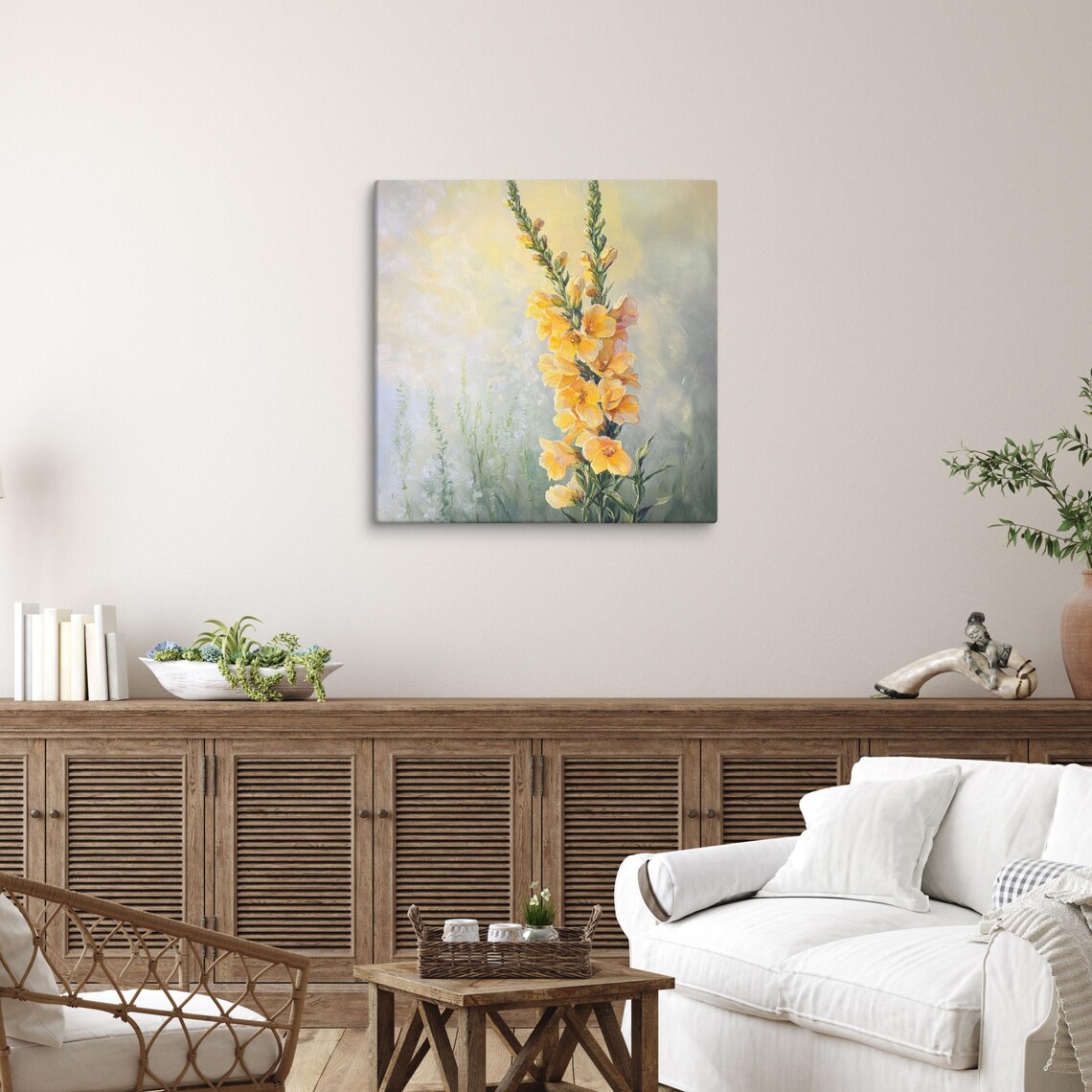 Yellow Snapdragon Flower Spikes Sunny Impressionist Floral Wall Art Print - Image 5