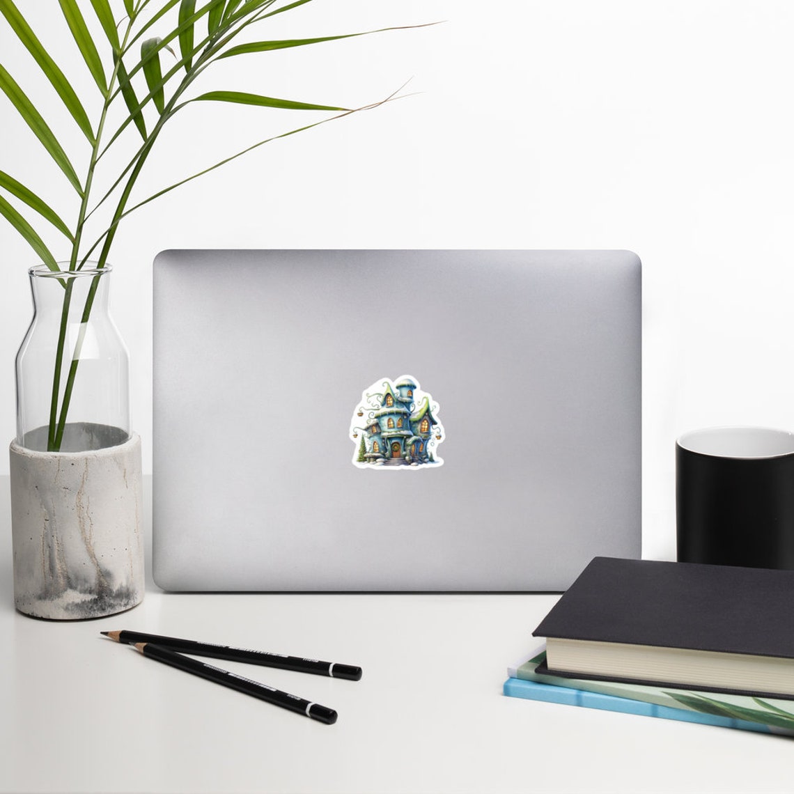 Whimsical Snowy Winter House Magical Cottage Christmas Sticker Decal - Image 3