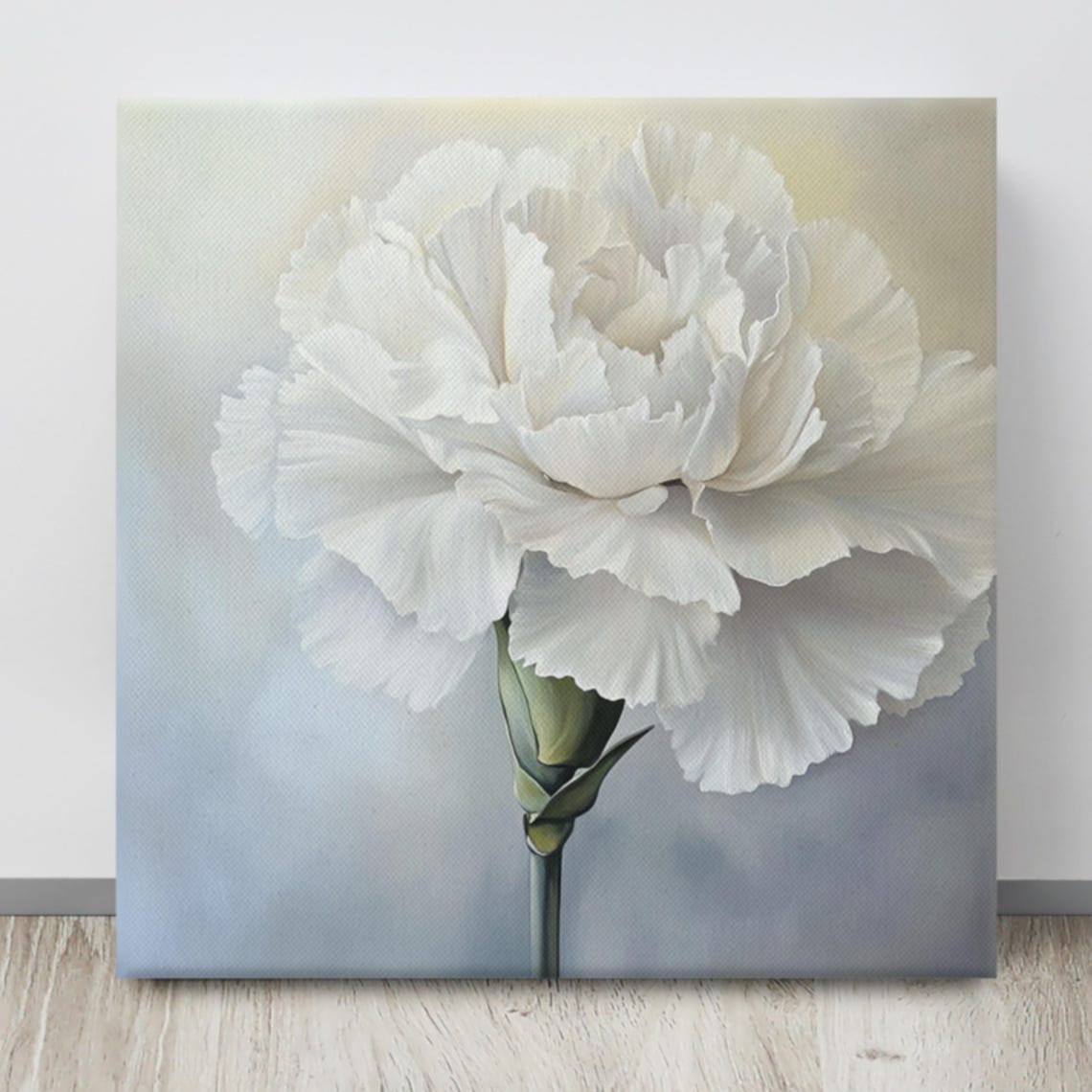 White Carnation Bloom Close Up Ruffled Petals Painting Print Poster - Image 4