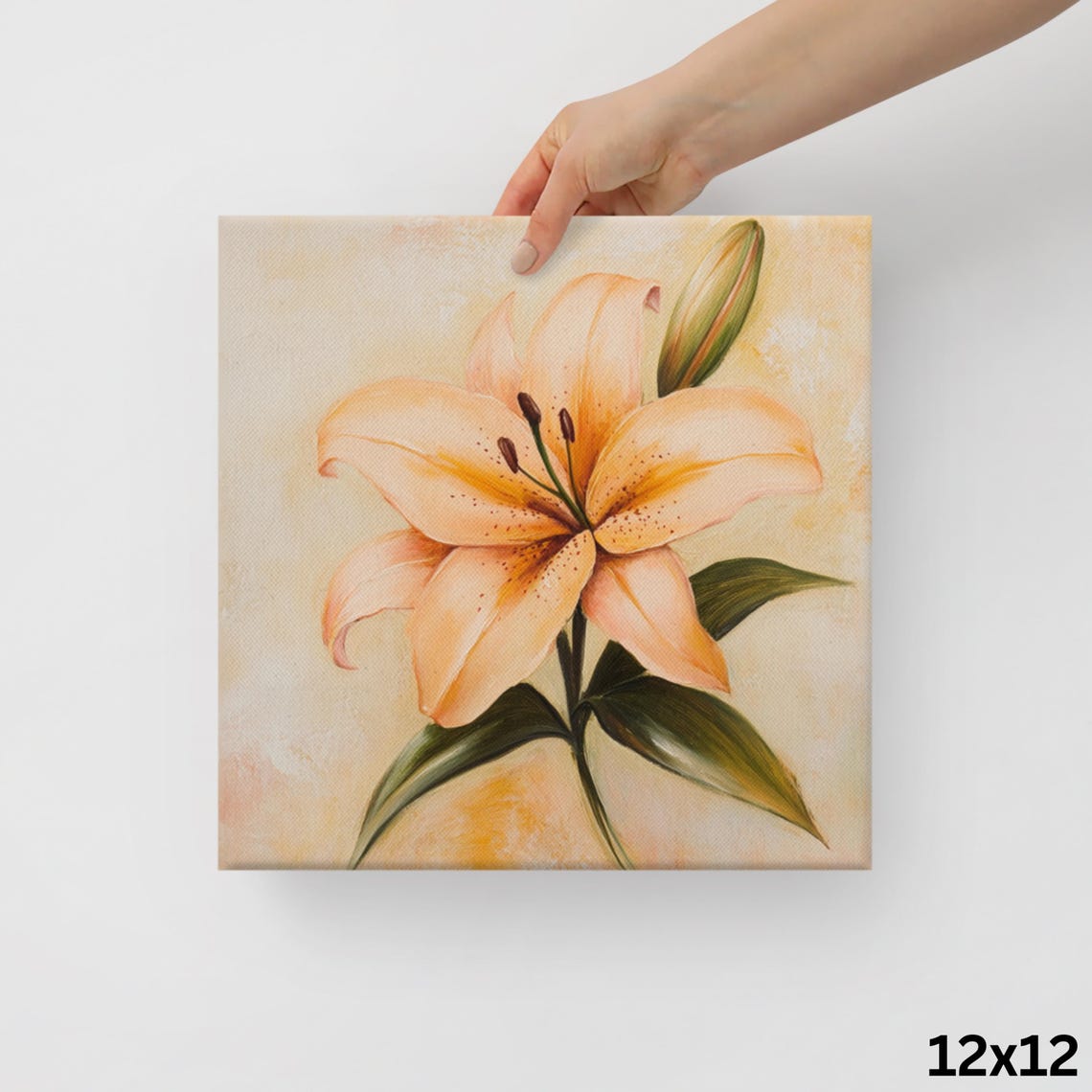 Peach Orange Lily With Bud Warm Soft Light Floral Painting Print - Image 2