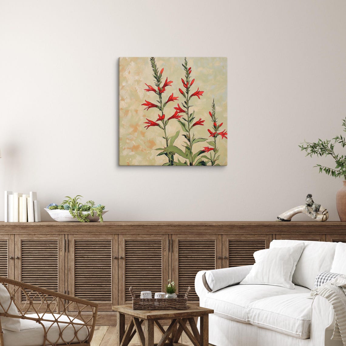 Cardinal Flower Wall Art Painting Print Nature Wall Art Plant Painting Print Garden Wall Art Lobelia Cardinalis Art Print - Image 5