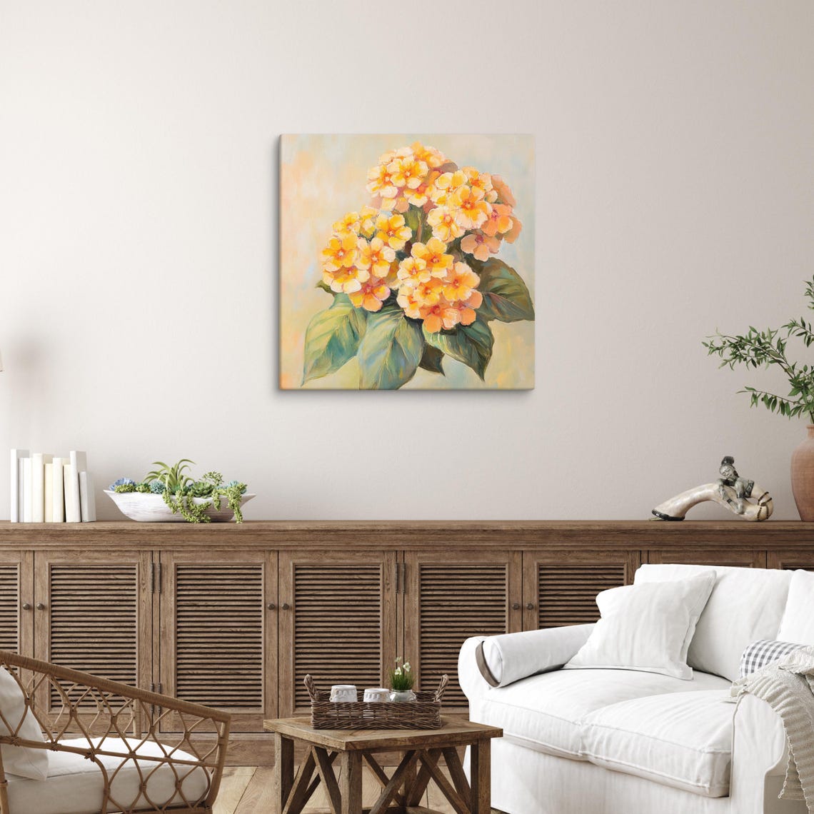 Orange Lantana Flower Clusters Green Leaves Sunny Botanical Print - Image 5