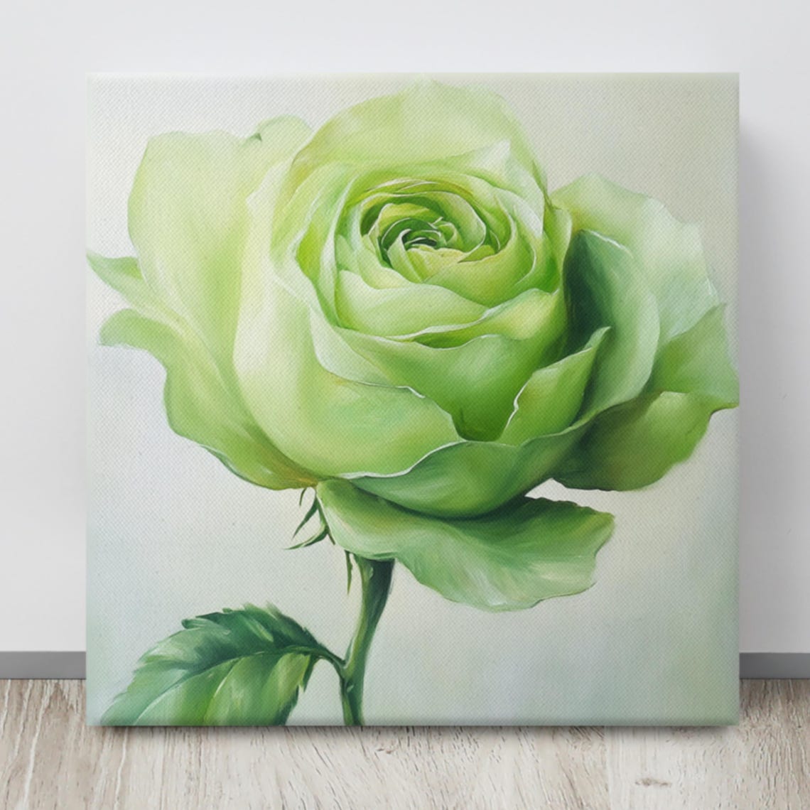Unique Green Rose Bloom Close Up Lime Petals Painting Print Poster - Image 4