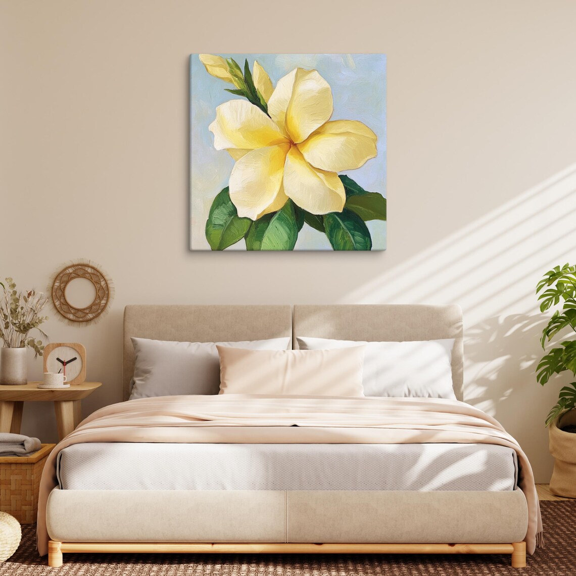 Yellow Allamanda Flower Green Leaves Sky Blue Tropical Wall Art - Image 2