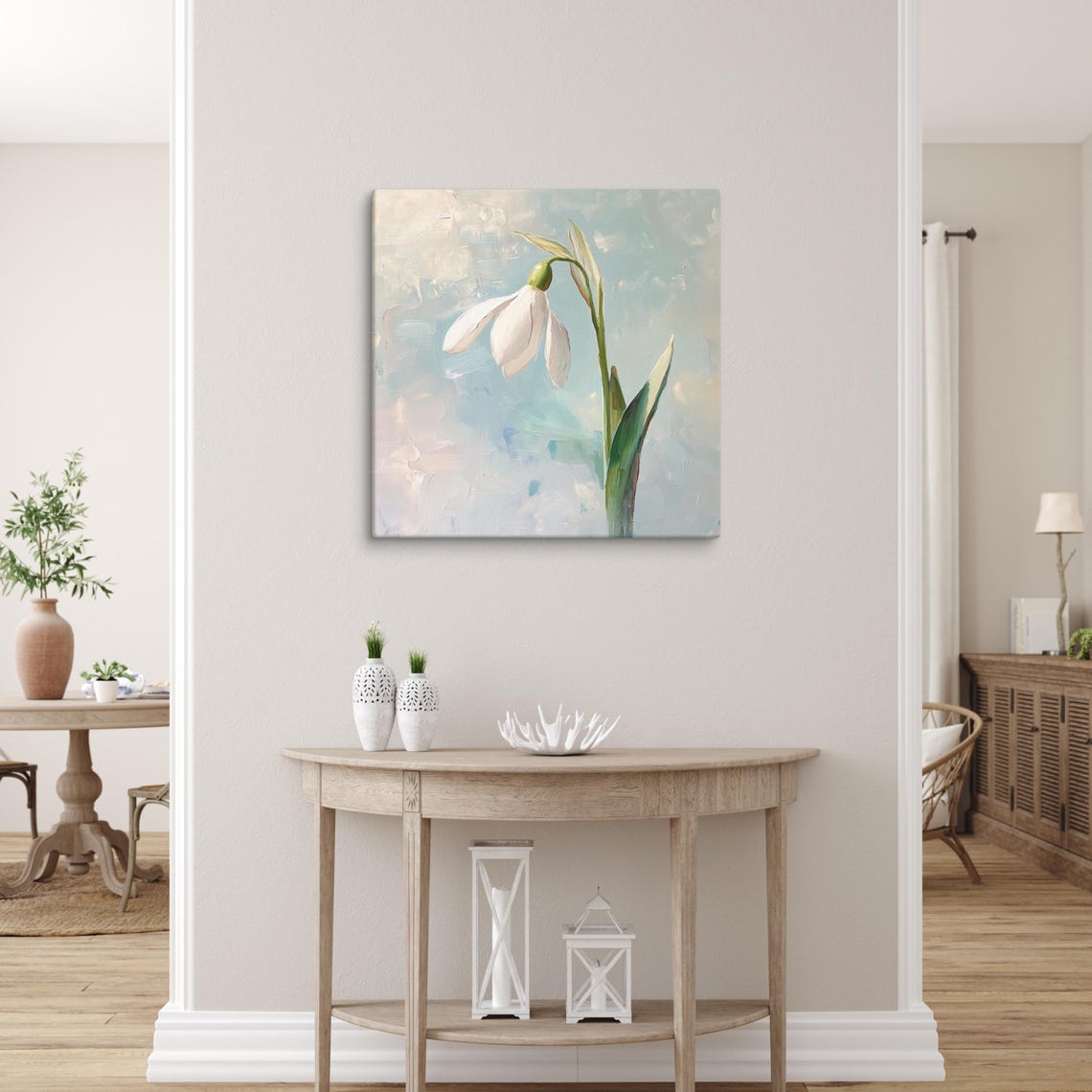 White Snowdrop Flower Spring Minimalist Botanical Painting Art Poster - Image 5
