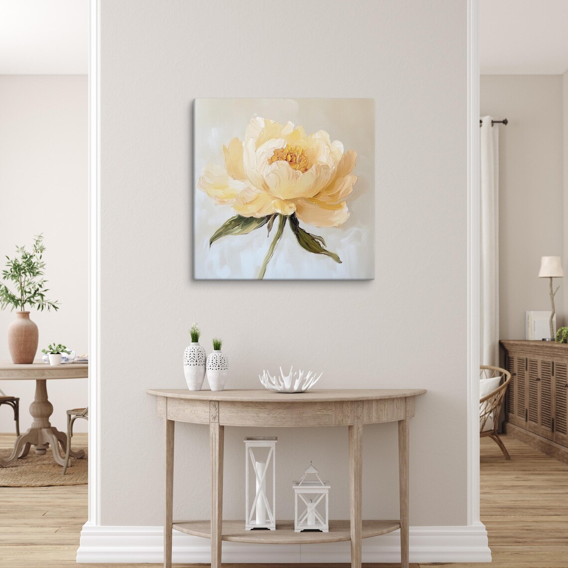 Pale Yellow Peony Soft Cream Background Elegant Floral Art Poster - Image 5