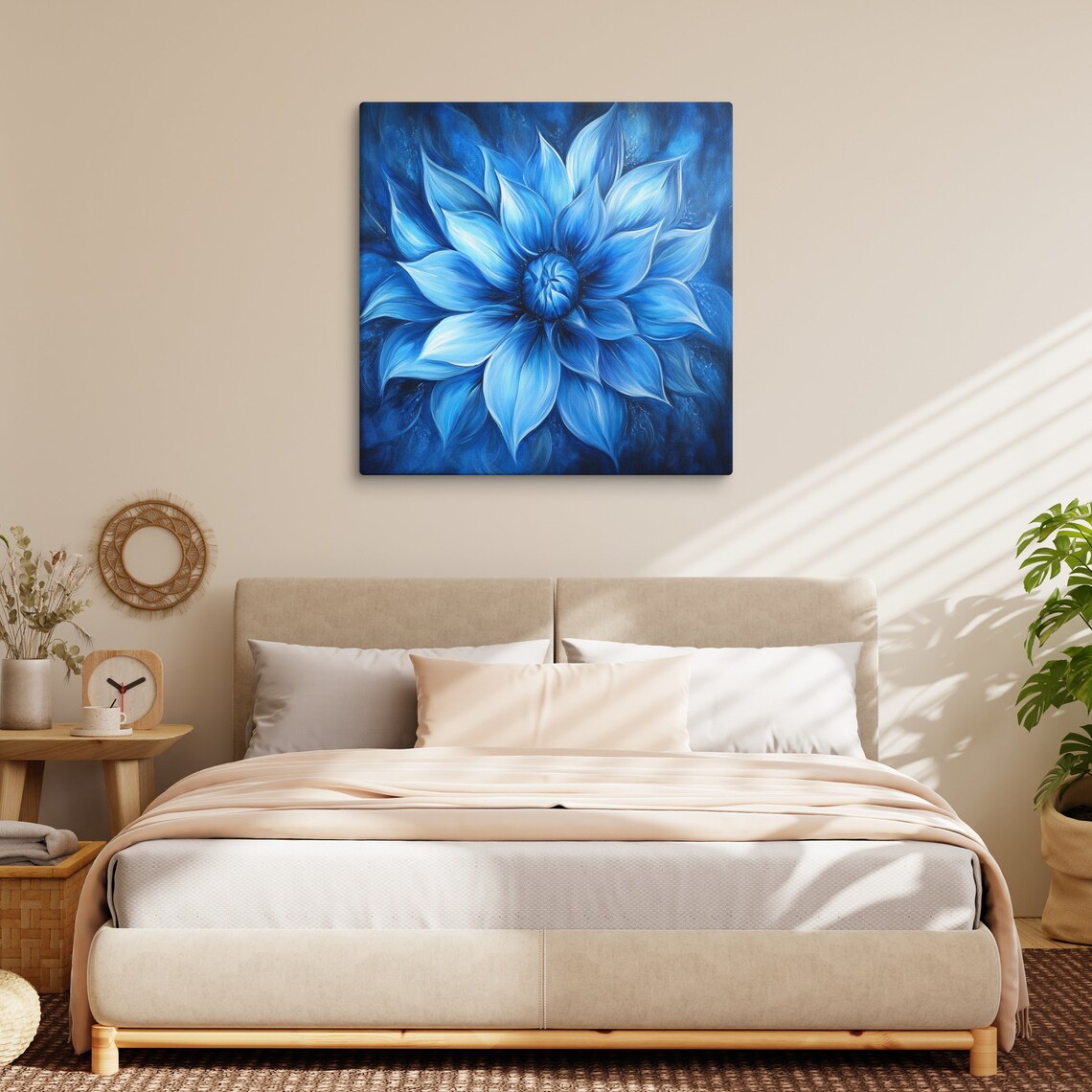 Cobalt Blue Dahlia Flower Bold Blue Floral Oil Painting Poster - Image 3