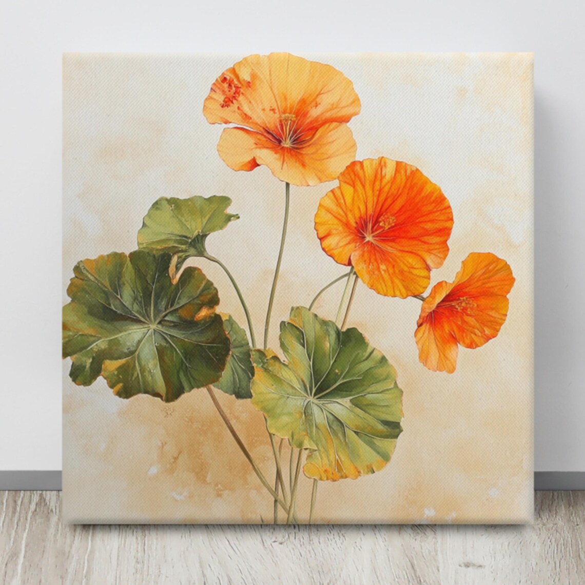 Orange Nasturtium Blooms Round Leaves Botanical Floral Art Poster - Image 4