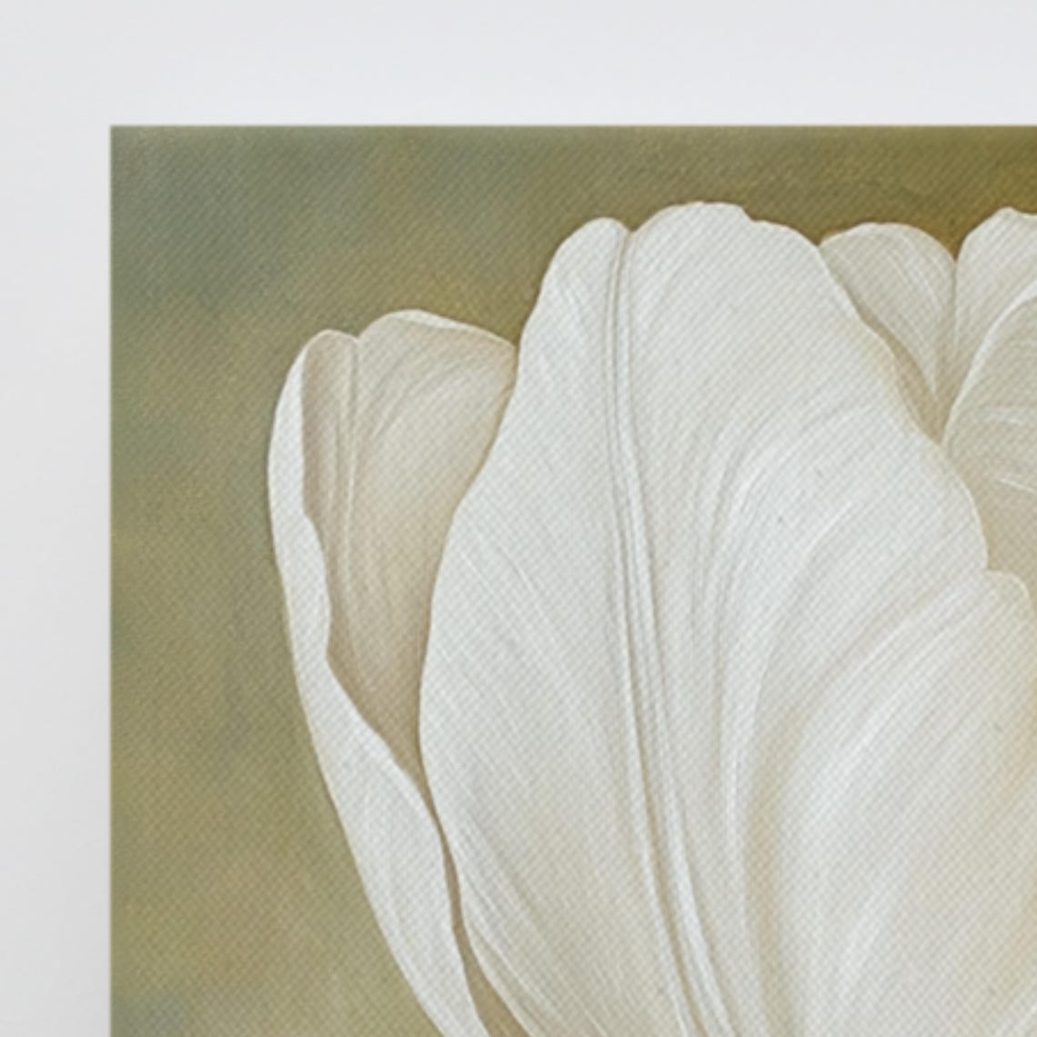 White Tulip Bloom Golden Olive Background Botanical Wall Art - Image 3