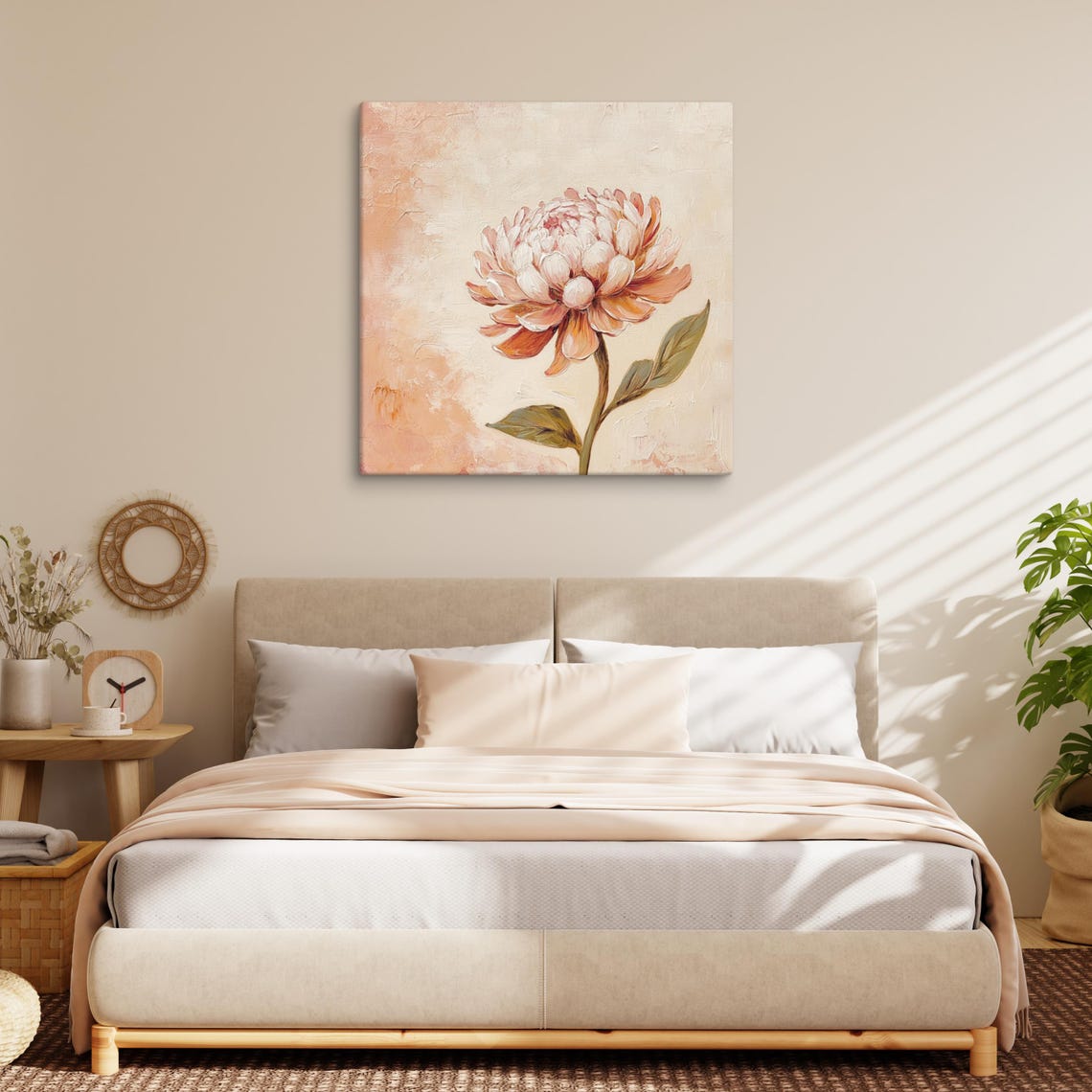 Peach Terracotta Chrysanthemum Single Stem Cream Floral Poster - Image 2