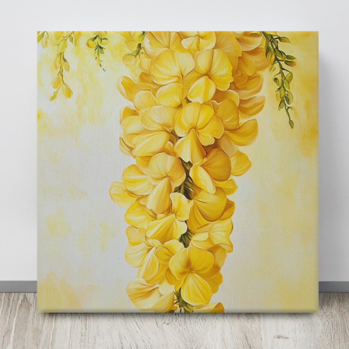 Yellow Laburnum Cascading Golden Chain Tree Blossom Painting Print - Image 4