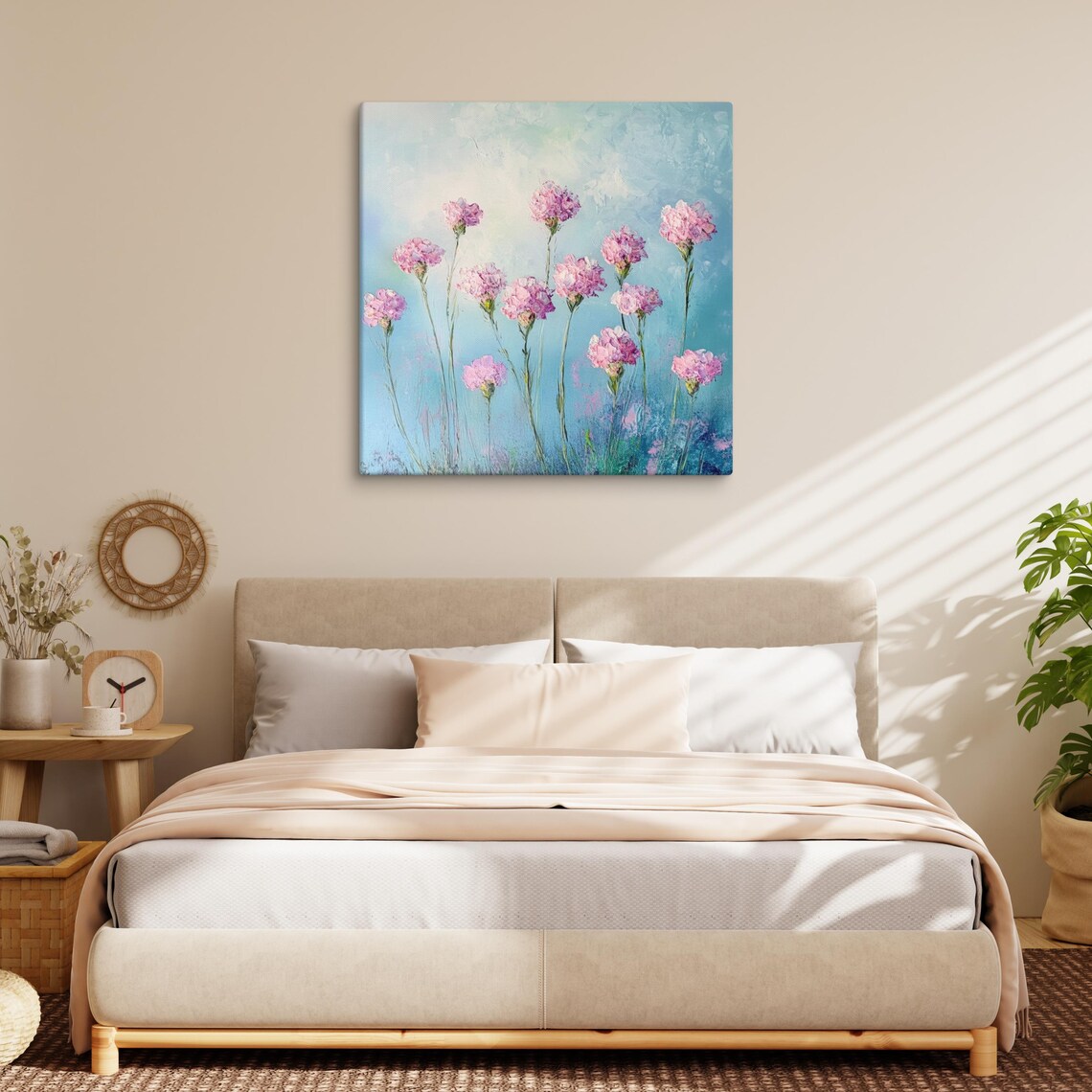 Pink Sea Thrift Flowers Dreamy Blue Sky Painting Print Poster - Image 3