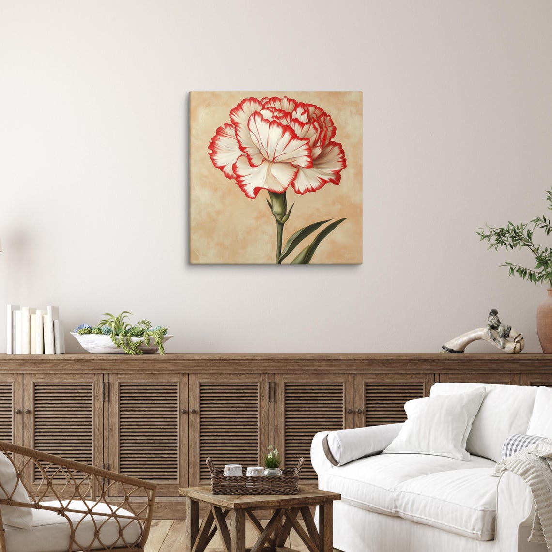 Red White Two-Tone Carnation Vintage Botanical Floral Art Poster - Image 5