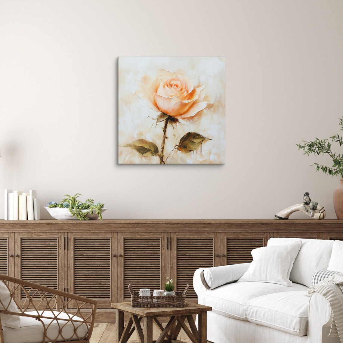 Peach Rose Print Painting Print Flower Art Rose Painting Print Living Room Art Large Wall Art Pink Beige Wall Art - Image 5
