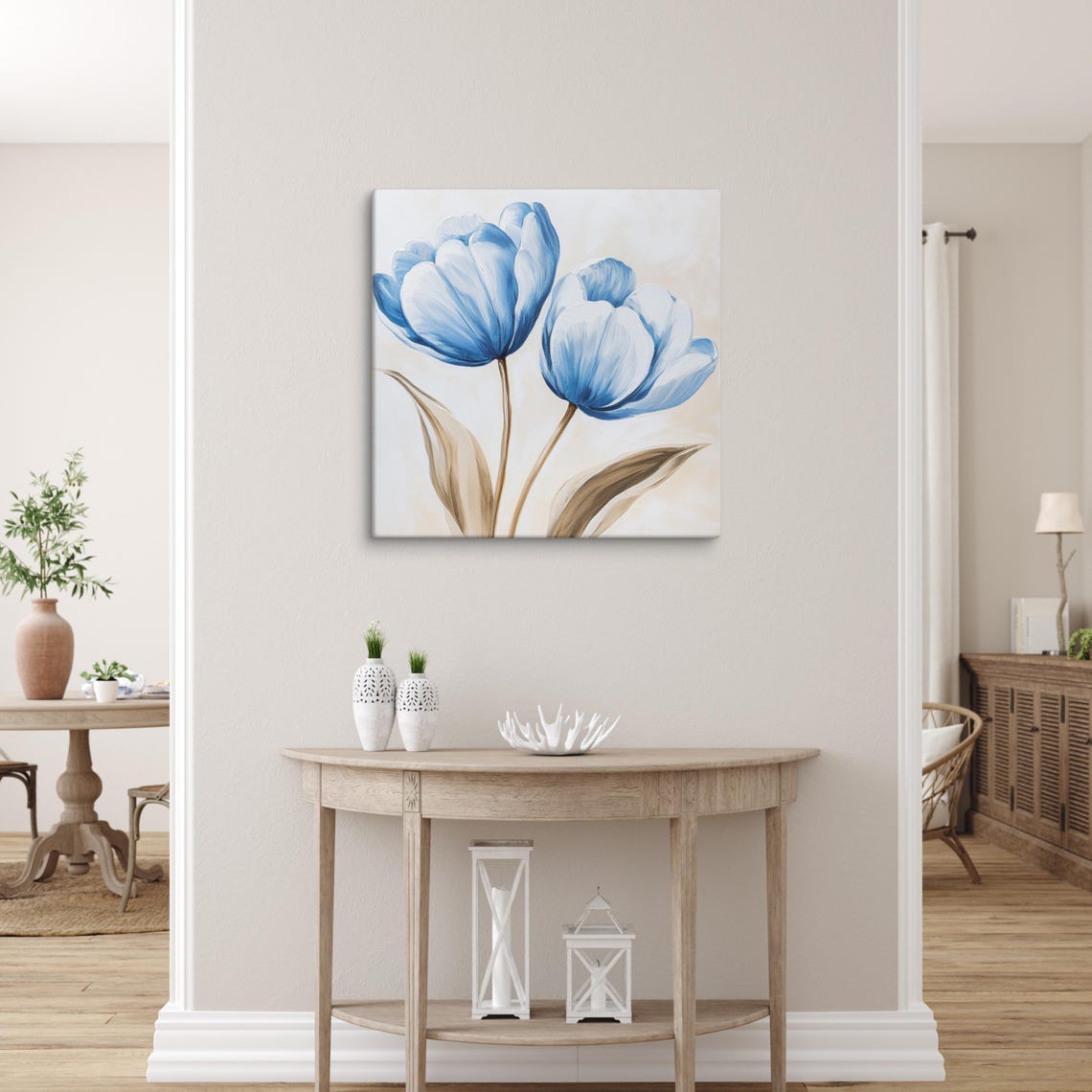 Blue Tulips Trio Minimal Painterly Floral Canvas Art Wall Poster - Image 5