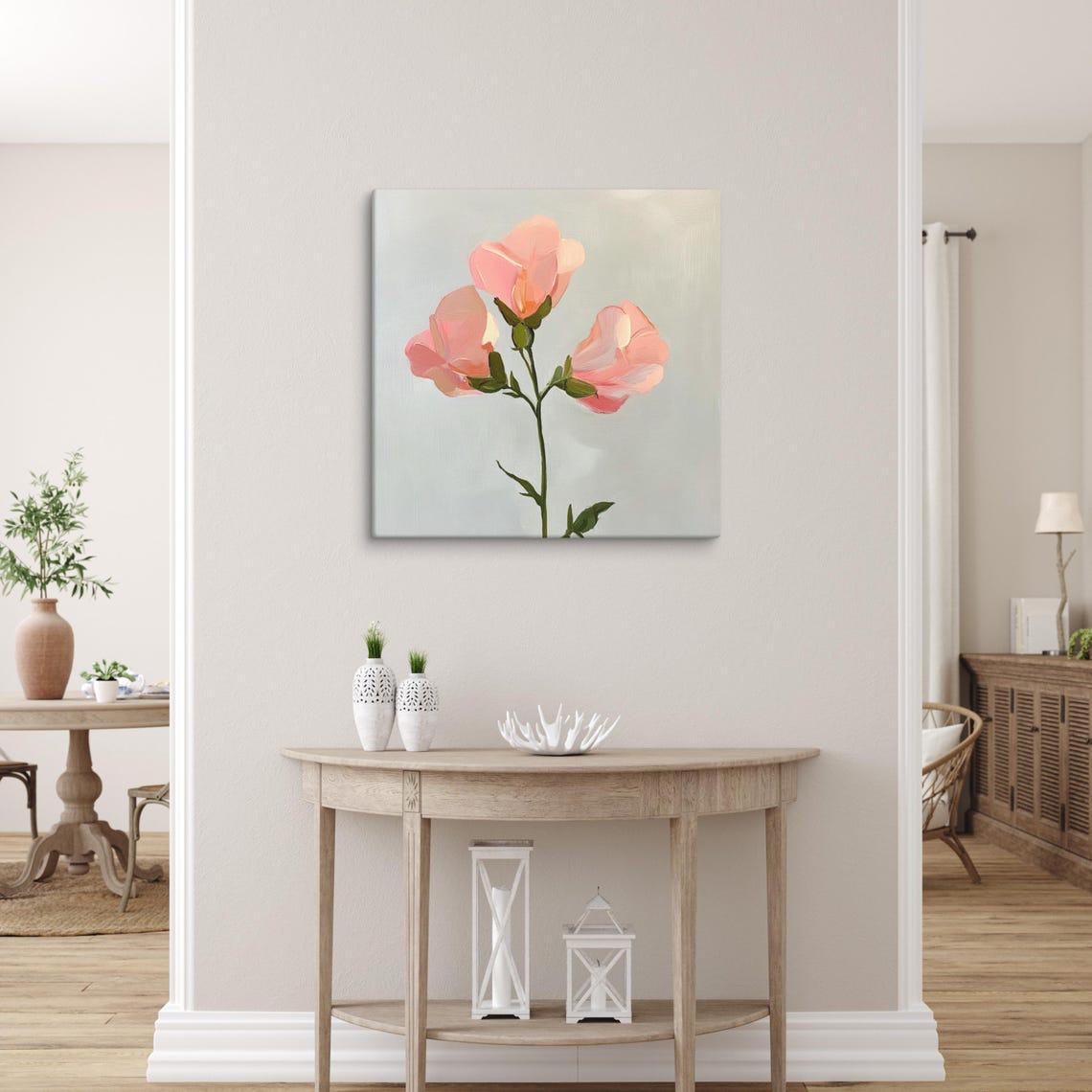 Pink Sweet Pea Flower Wall Art Painting Print Living Room Wall Art Sweet Pea Art Flower Painting Print Nature Artwork - Image 5