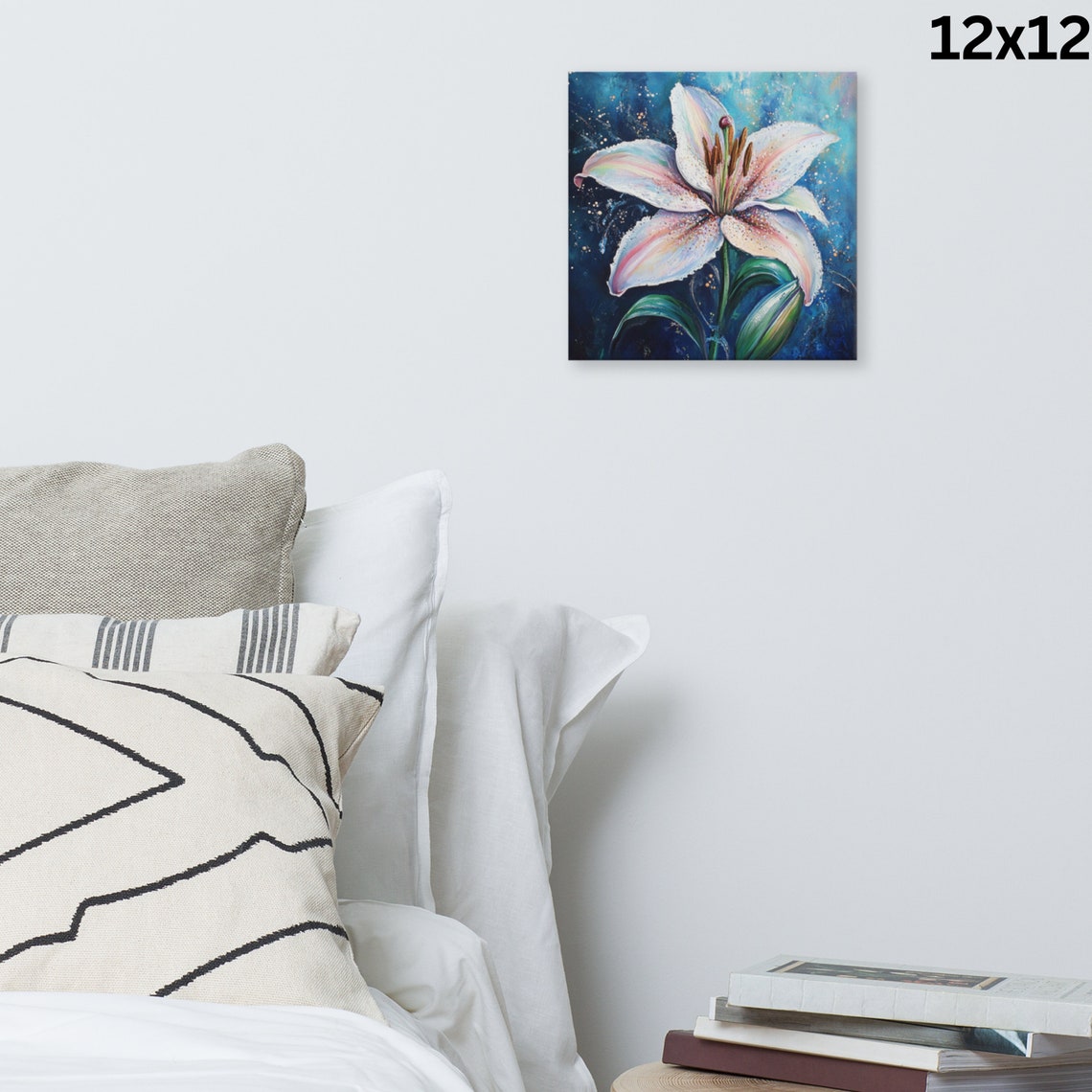 White Lily Bloom Iridescent Petals On Deep Blue Print Poster - Image 4
