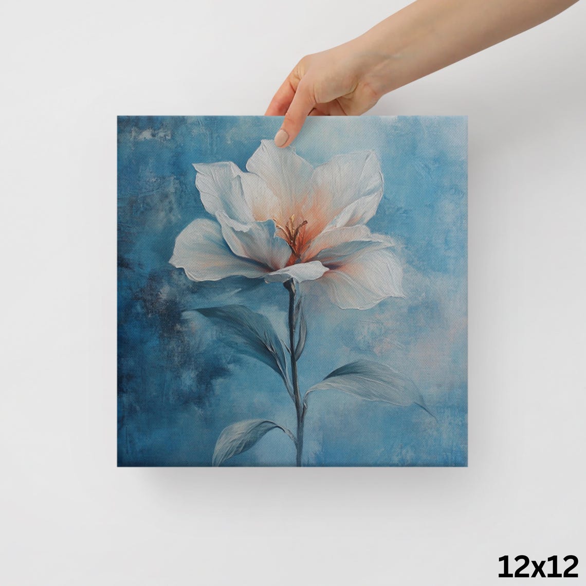 White Mystical Flower Deep Blue Dreamy Night Floral Art Poster - Image 2
