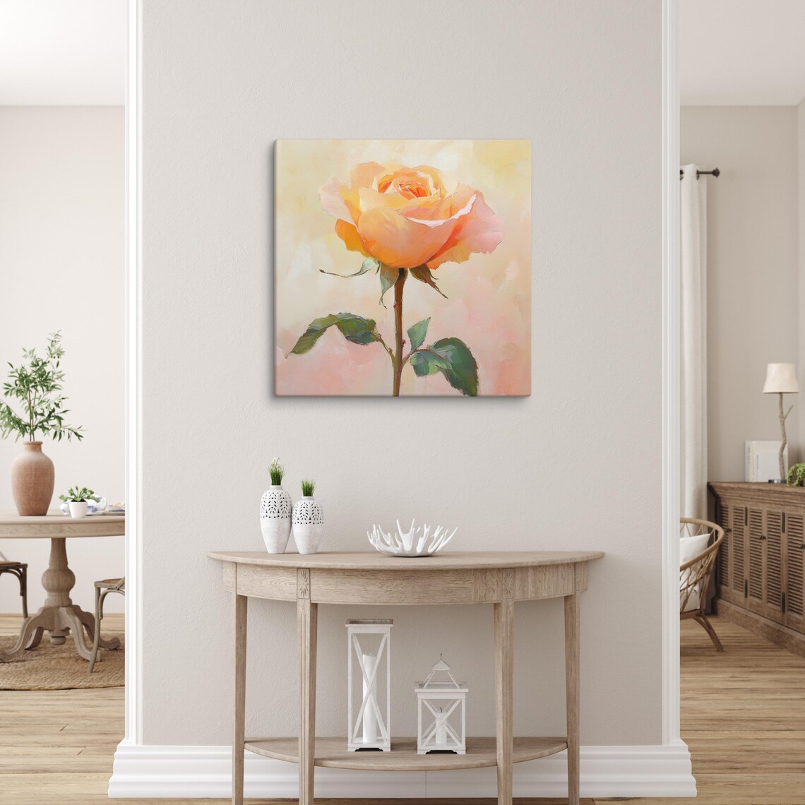 Peach Rose Single Bloom Warm Glow Botanical Floral Painting Art Poster - Image 3