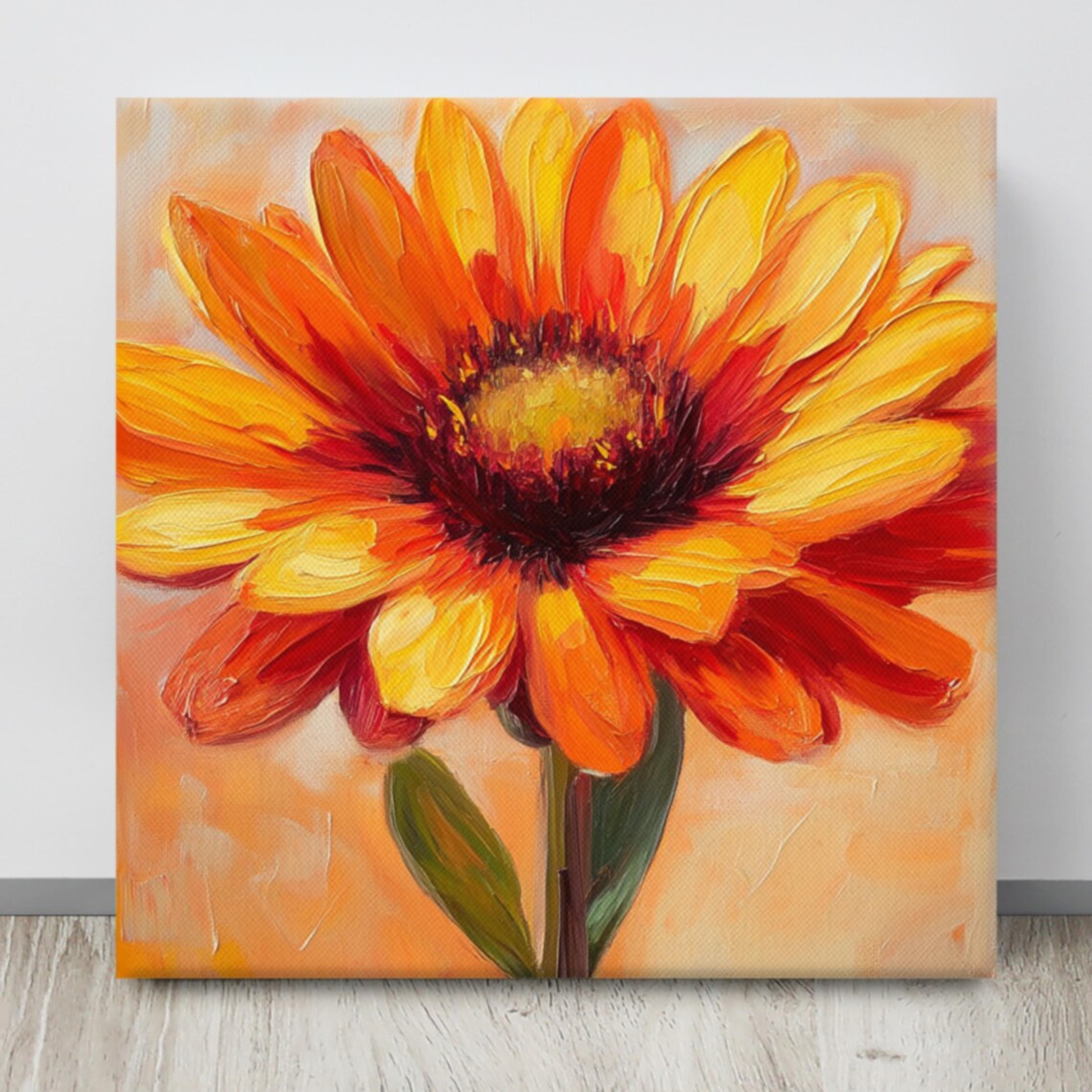 Orange Yellow Gaillardia Impasto Floral Painting Canvas Wall Poster - Image 4