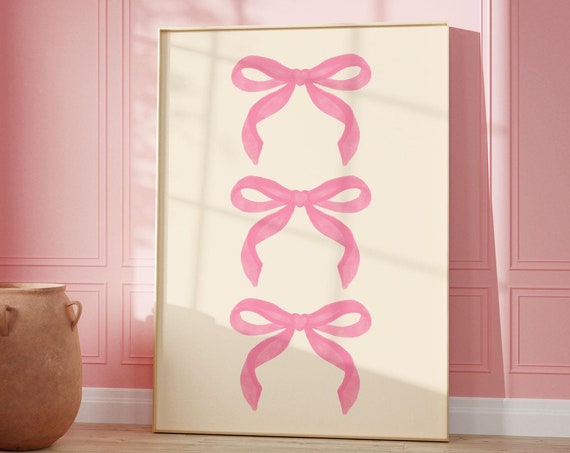 Trendy Coquette Pink Bow Wall Art Aesthetic Soft Girl Decor Girly Vintage Art