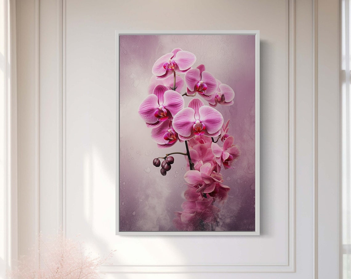 Flower Art Wall Decor Pink Orchid Blossom Print Elegant Botanical Ready To Hang