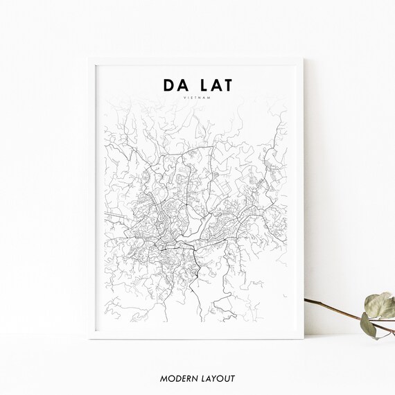 Da Lat Vietnam Minimalist City Street Map Black and White Wall Art