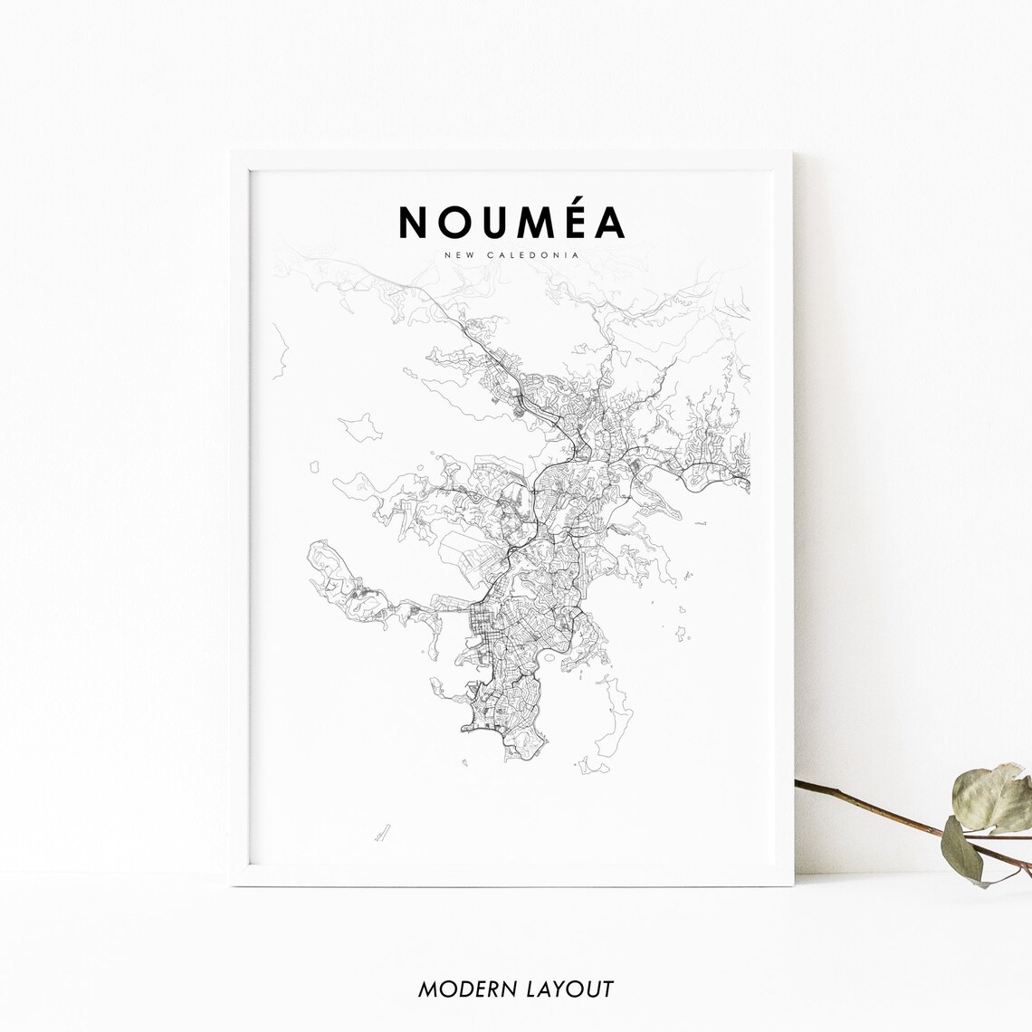 Nouméa New Caledonia Black and White City Street Map Art Poster