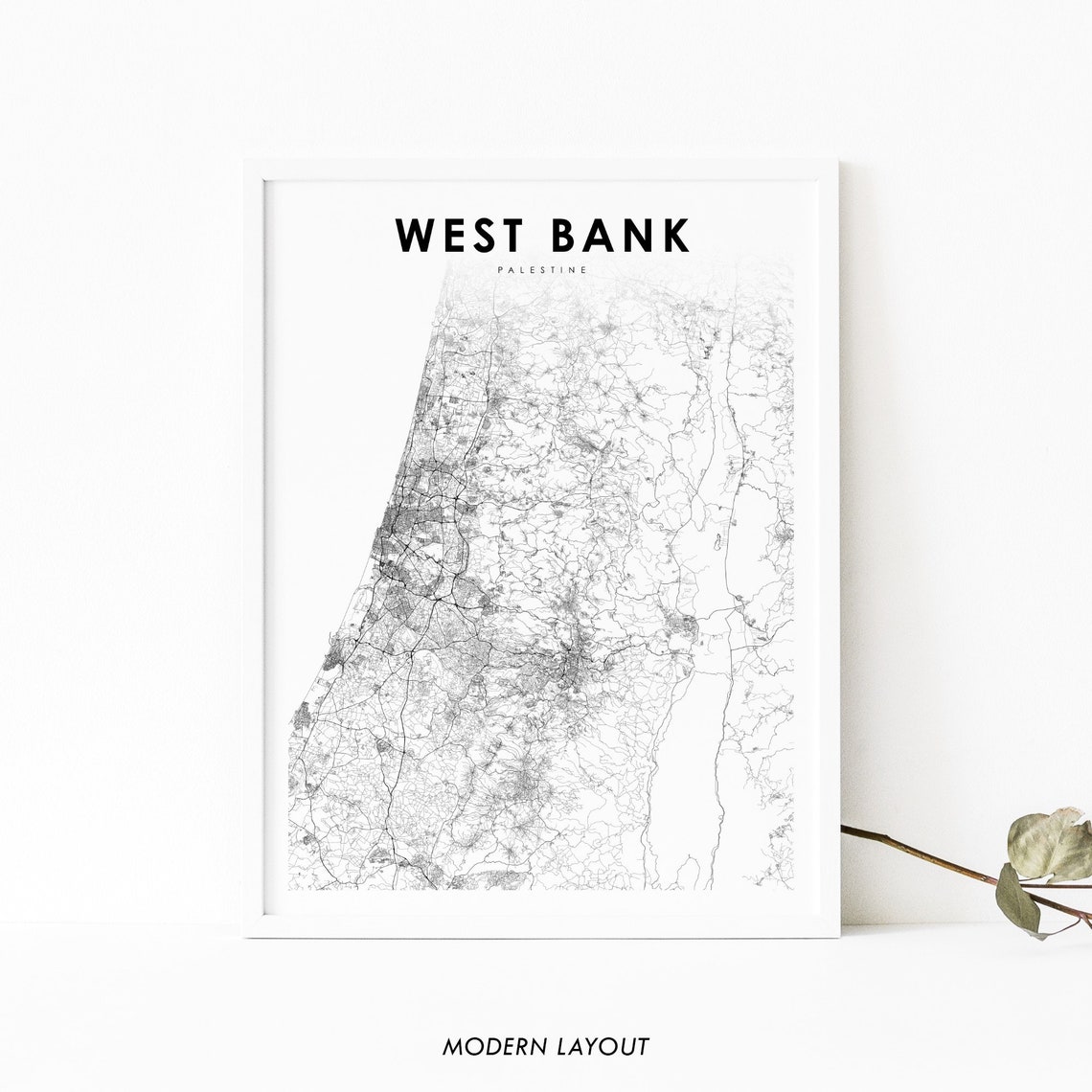 West Bank Palestine Minimalist Street Map Line Art Wall Print