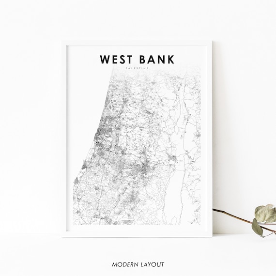 West Bank Palestine Map Print Art Poster Jerusalem Israel City Street Road Nursery Room Wall Office Decor