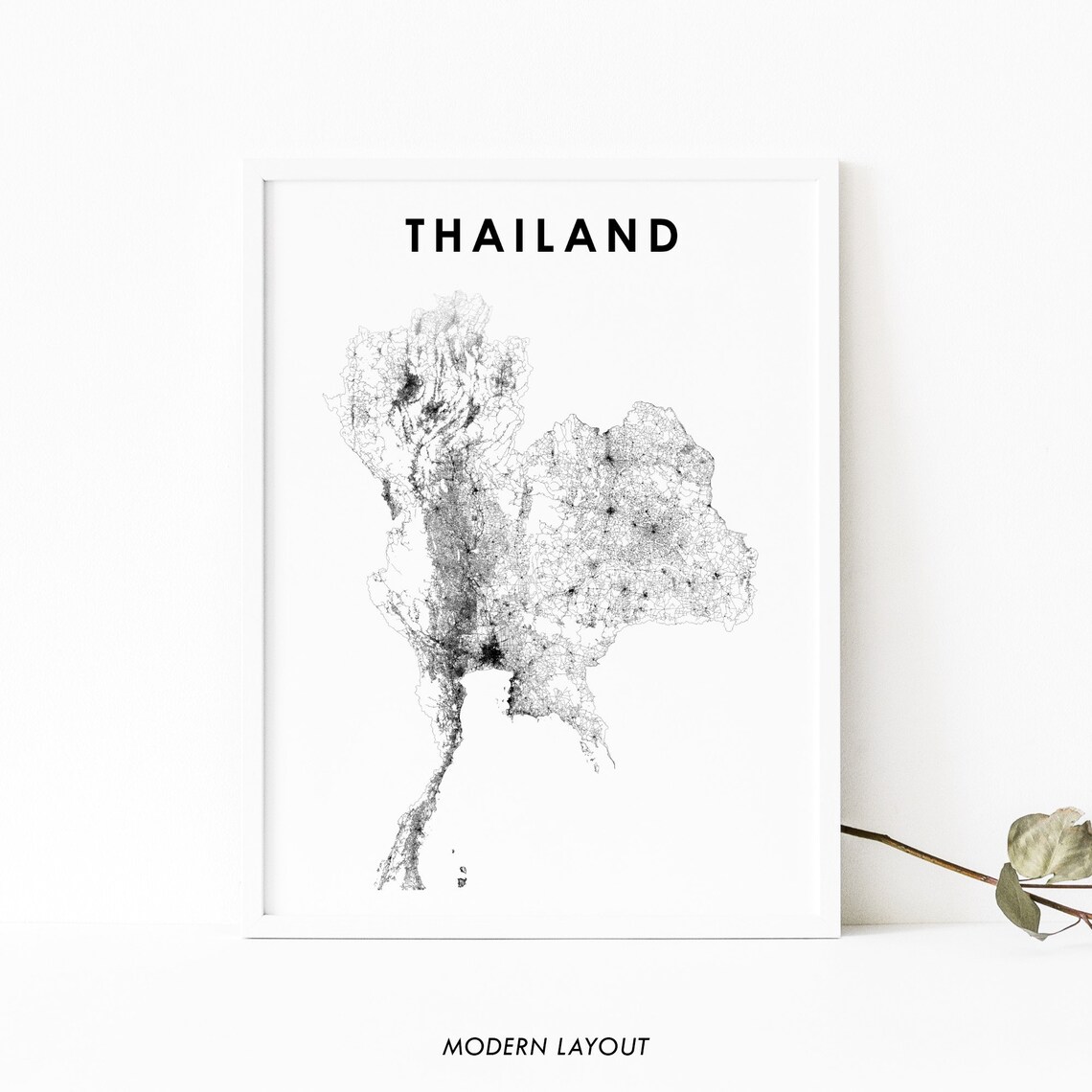 Thailand Map Print, Country Road and Bangkok Poster