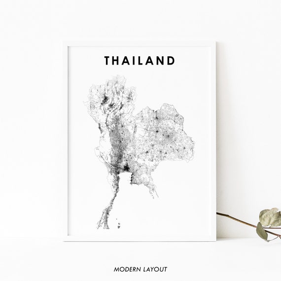 Thailand Map Print, Country Road and Bangkok Poster