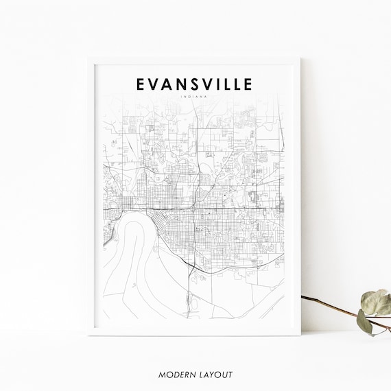 Evansville Indiana USA City Street Map Modern Minimalist Black Poster