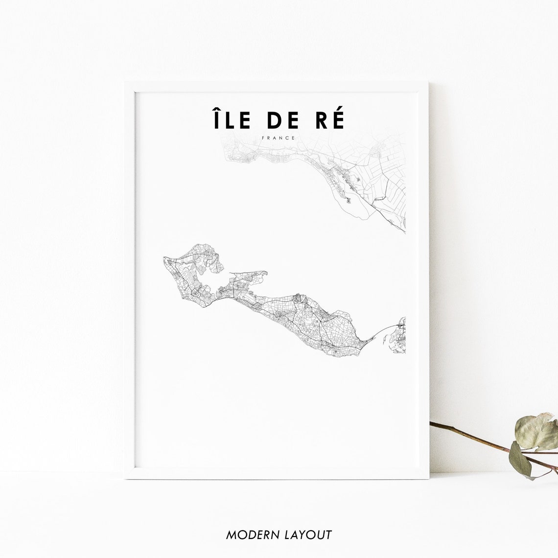 Ile de Re France Modern Coastal Island Street Map Art Poster