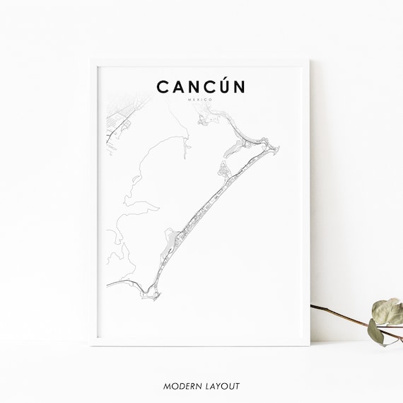Cancun Mexico Minimalist City Map Black and White Art Poster