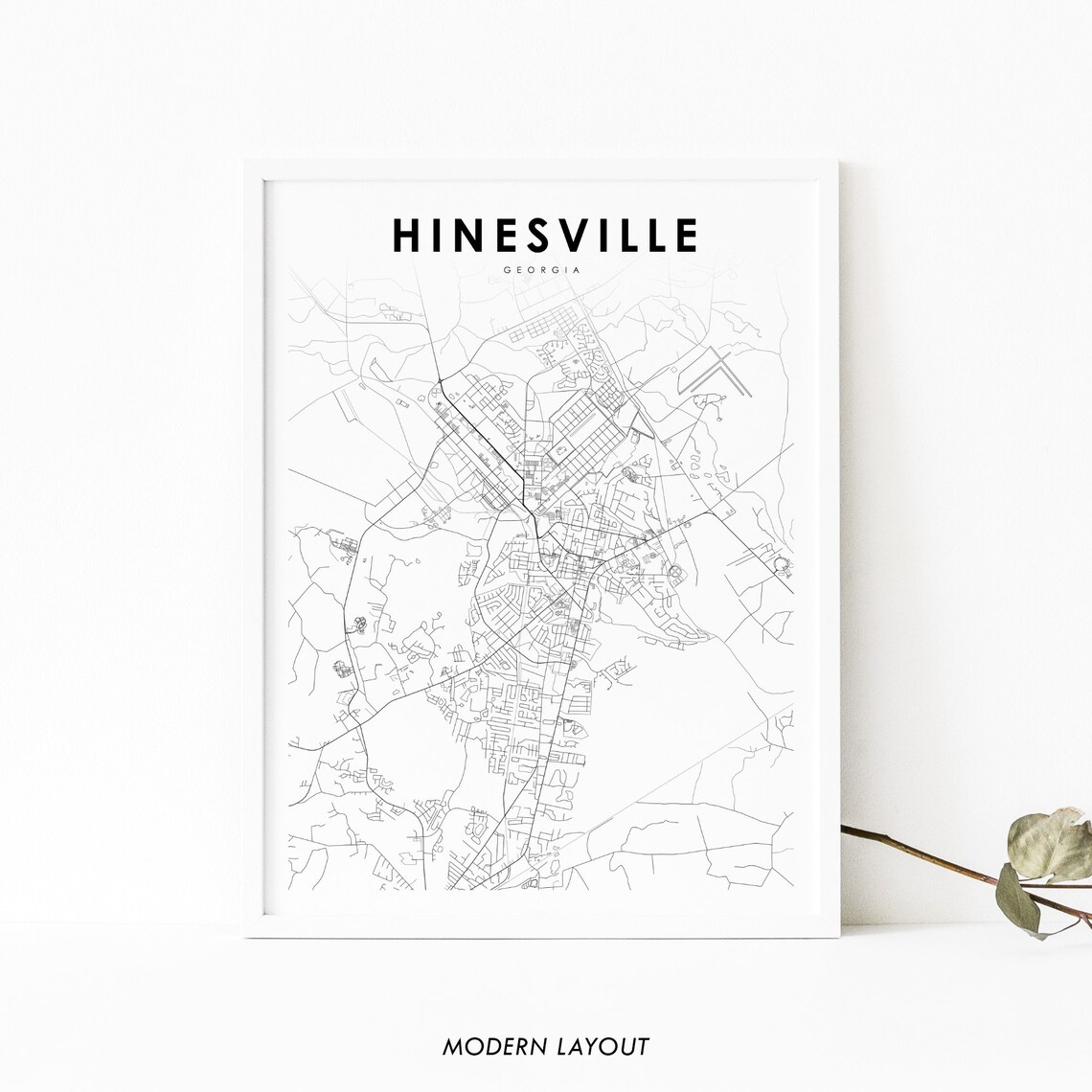 Hinesville, GA Map Print, Georgia Nursery Decor