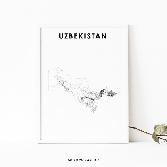 Uzbekistan Map Print Country Road Poster Ozbekiston Tashkent Uzbek Art Nursery Room Wall Office Decor