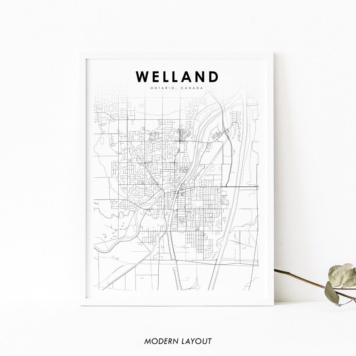 Welland Ontario Map Print, Niagara City Street Road