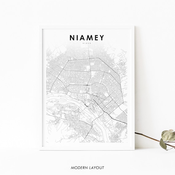 Niamey Niger Capital City Street Map Minimalist Black White Map Print