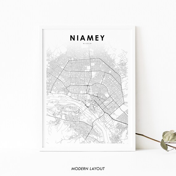 Niamey Niger Map Print Art Poster River City Street Road Nursery Room Wall Office Decor