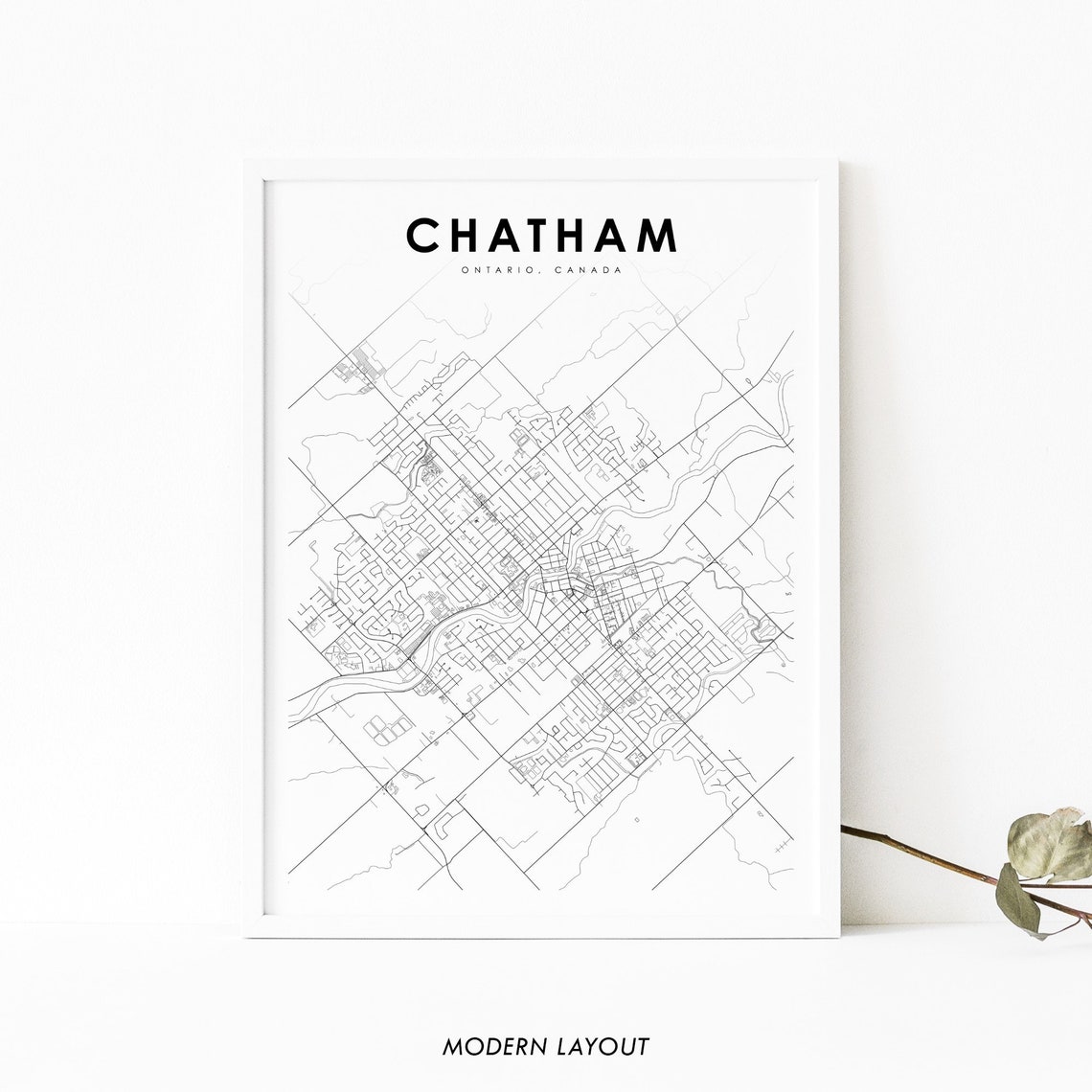 Chatham Ontario Canada Minimalist City Street Map Modern Poster