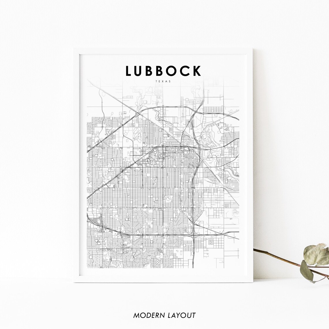 Lubbock TX Map Art Print, Texas USA Poster