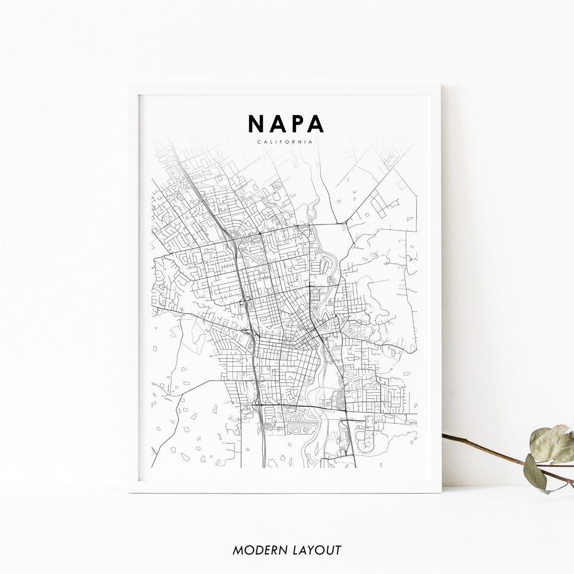 Napa California Minimalist City Street Map Poster Modern Black and White