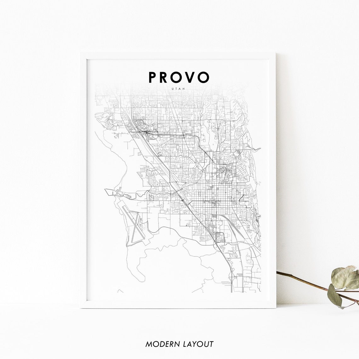 Provo Utah Minimalist City Street Map Poster Modern Black and White